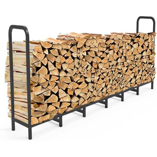 8ft Firewood Rack Holder, Adjustable Heavy Duty Fire Log Stacker Stand for Fireplace, Outdoor Indoor Metal Wood Pile Storage Organizer, Patio Logs Stand tool, Black