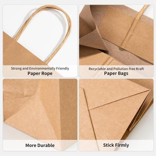 RACETOP 100 Pack Brown Kraft Gift Paper Bags with Handles 8x4.5x10.8 in