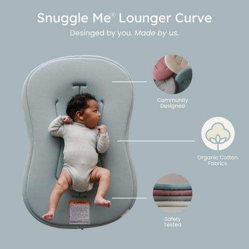 snuggle me® Baby Lounger Curve (0-6 Months) - Premium Organic Cotton with Foam Core, Machine-Washable Cover, Buttery-Soft & Breathable CSPC Compliant Infant Lounger Baby Nest with Travel Bag - Slate