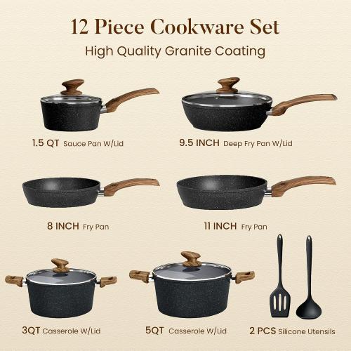 Kitchen Academy Pots and Pans Set Non Stick, Induction Cookware