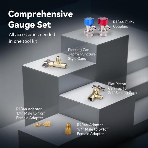 WISSCOOL 3-Valve HVAC Manifold Gauge Set for R134a, R22 and R404A