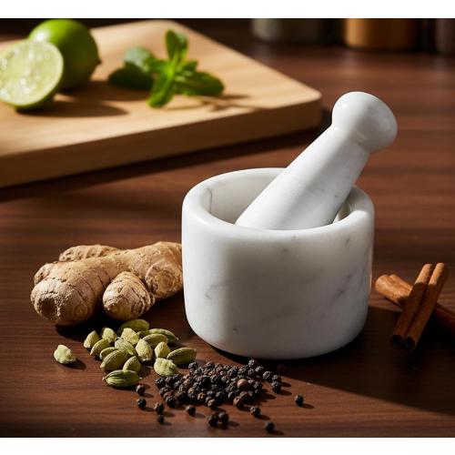 3 Small Natural Stone Mortar and Pestle Set as Spice, Medicine Grinder Masher - kharad, Khallad, Okhli and Musal (White)