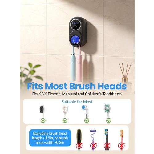 Toothbrush Sanitizer Holder, Wall-Mounted with Auto-Inductive Cover & 140°F Air Drying, Bathroom Organizer, Black