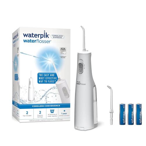 Waterpik Cordless Express Water Flosser, Battery Operated & Portable for Travel & Home, ADA Accepted, Waterproof for Shower Use, White WF-02, Packaging May Vary