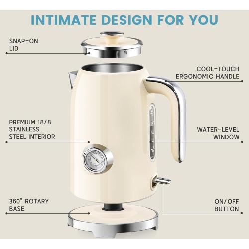 SUSTEAS 57oz Electric Kettle with Thermometer, Hot Water Pot, Beige