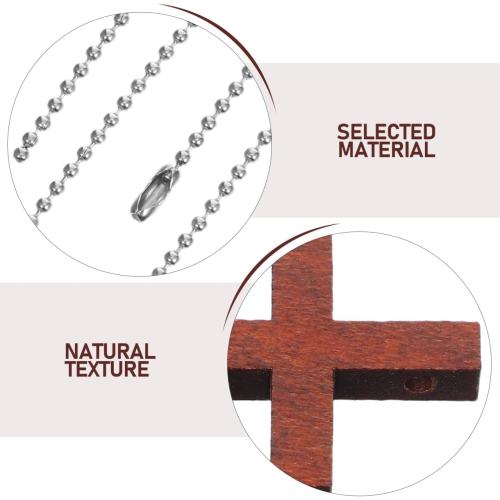 Cabilock Wood Pocket Cross Charms, 50Pcs Wooden Crosses Pendants with Chains, Crucifix for Church Praying Easter Christian Present, Crafts for DIY Necklace Keychains