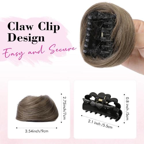 REECHO 2 PCS Mini Claw Clip in Messy & Cat Ears Hair Bun Extensions HB001 Wig Accessory Updo Hairpieces for Women (Pack of 2-3 Straight, Ash Light Brown)