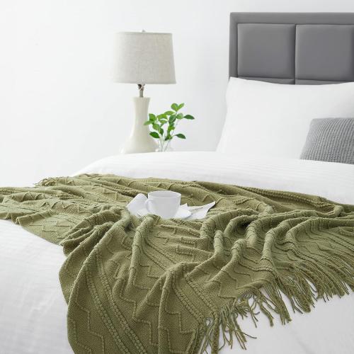 BOURINA Olive Throw Blanket 50x60 Inch Boho Knitted Soft Throw Sofa Blanket