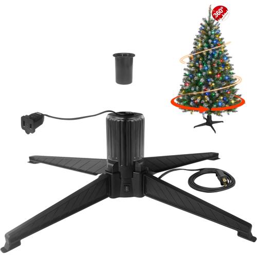 Stright 360 Degree Rotating Christmas Tree Stand, Revolving Artificial Tree Base for Tree Up to 7.5FT, Spinning Christmas Tree Stand with 2 Settings Trunk Diameter and One Built-in Electrical Outlet