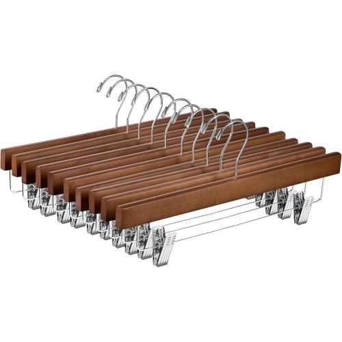 ZOBER Wooden Pants Hangers with Clips, Clothes Hangers, Vintage, 10 Pack
