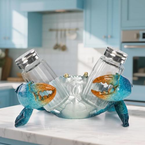 VVGIFTS Blue Crab Salt and Pepper Shaker Holder Beach Coastal Kitchen Decor