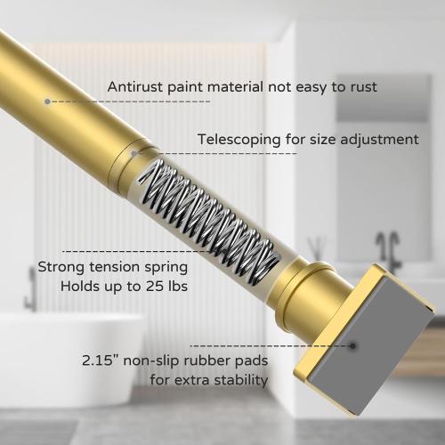 UIOSANRT Gold Shower Curtain Rod 31-79 Inches Non-Slip Shower Rod Tension Mounted No Drill Shower Curtain Rods Spring Tension Rod Adjustable Tension Curtain Rod for Windows Bathroom