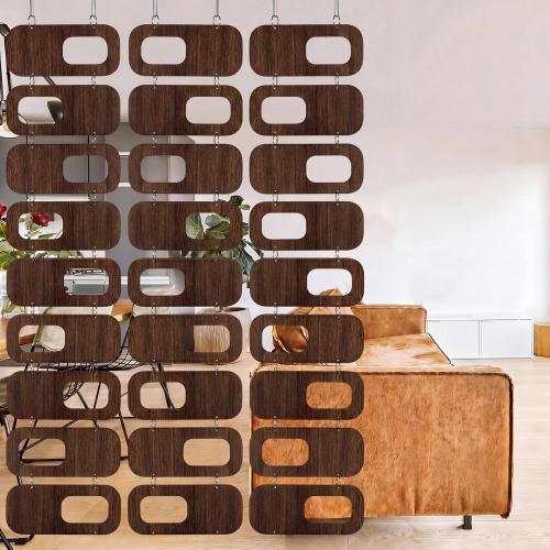 Thyle 4 Strings Mid Century Modern Room Divider Brown Hanging Decorative Screen Accents Abstract Wall Sculpture Geometric Panels for Interior Panel Privacy Screen Panels Set