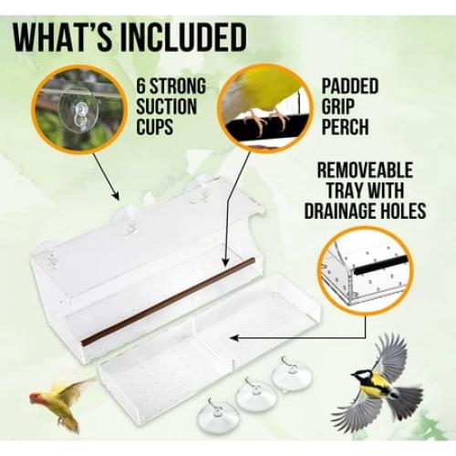 Nature’s Hangout Clear Suction Cup Window Bird Feeder for Wild Birds
