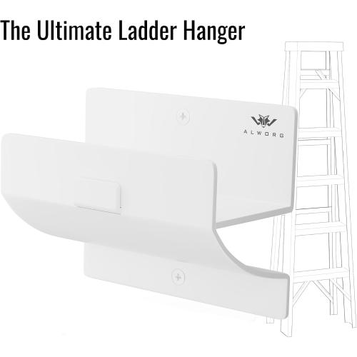 Ladder Hangers for Garage Wall - White Set of 2 Wall Mount Step Ladder Hook