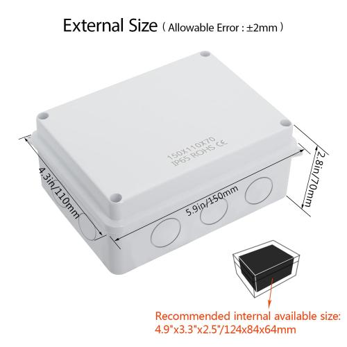 LeMotech Junction Box, Electrical Box IP65 Water Resistant Dustproof ABS Plastic Project Enclosure for Electronics White, External Size 5.9 x 4.3 x 2.8 inch