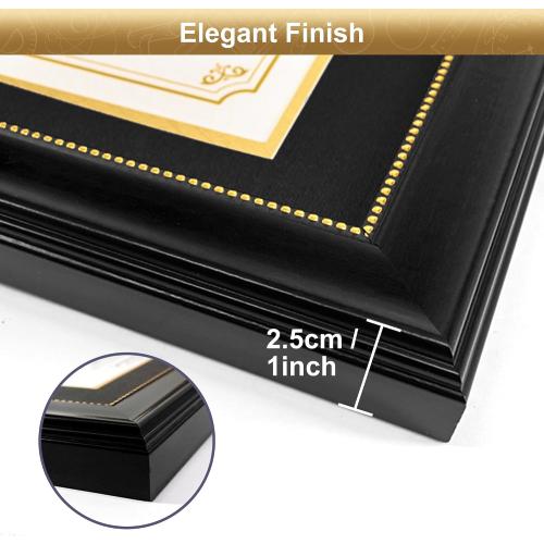 8.5x11 Diploma Frame with Black over Gold Mat, 11x14 Document without Mat