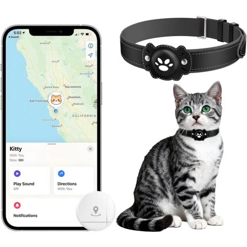 GPS Tracker for Cats, Cat GPS Tracker, Pet Location Tracker with Collar, Real-Time Tracking, No Monthly Fee or Subscription, Waterproof, 365-Day Long Battery Life Cat Collar, iOS & Android (Black)