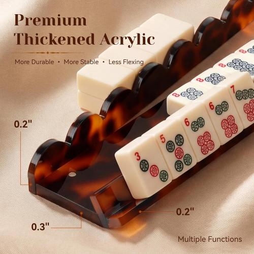 1 PC Mahjong Rack with Magnetic Pusher, 20 Inch Orange Tortoise Premium Thickened Acrylic Scalloped Mahjong Rack with Pusher for American Mahjong, Gift for Mahjong Lovers