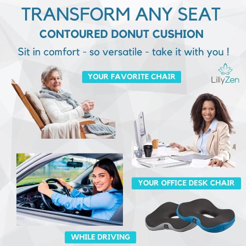 Donut Pillow for Tailbone Pain Relief Memory Foam Cushion Orthopedic Seat Pressure Relief Sitting Coccyx Sciatica Hemorrhoid Pregnancy Postpartum Office Chair Butt Pillows (Black Blue)