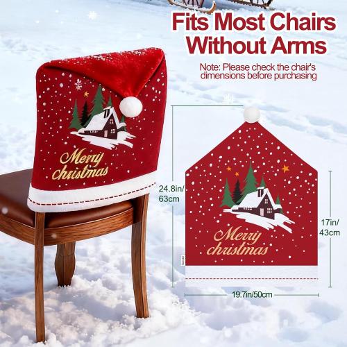 homyfort Christmas Chair Covers Set of  Removable Washable Chair Back Covers for Dining Chairs, Holiday Party Decor for Families & Hosts