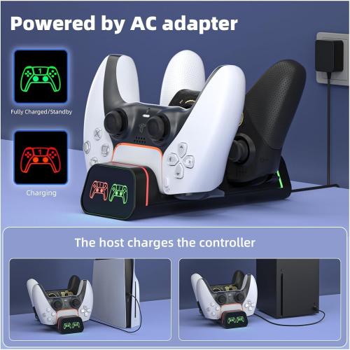 Controller Charging Dock for Switch Pro & Switch 2 Pro Controller, PS5 Controller, Xbox Series X|S & Elite 2, 2-Port LED Charging Station (Not for PowerA/3rd-Party Pro), 5V2A Recommended