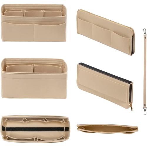 DailyPlus Purse Organizer Insert with Zipper Felt Bag Organizer for Tote Purse Beige Slender-Large