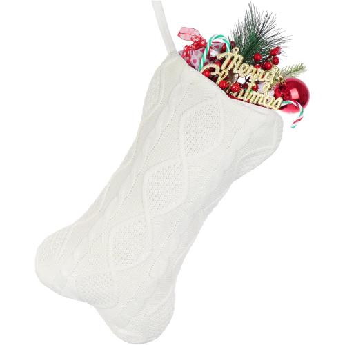 Dog Stockings Christmas Red Knit Christmas Stockings for Dogs Large Bone Shaped Hanging Xmas Stocking for Dogs Cats Pets (White)