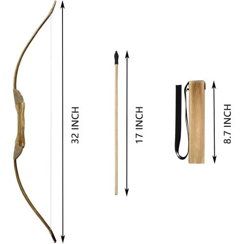 Kids Bow and Arrow Set, 32 Inch Archery Set Handmade Wooden Toy Bow and Arrow for Kids 4-6 8-12, Cosplay Game Costume Prop Play, 1 Bows 1 Quivers and 10 Wood Arrows, Gifts for Youth Boys & Girls
