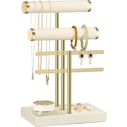 3 Tier Bracelet Holder Display - Detachable T Bar Beige Velvet Bracelet Holder, Jewelry Holder Organizer for Bracelet, Necklace, Earrings, Rings