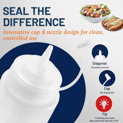 16 oz Condiment Squeeze Bottles, Squeeze Bottles for Sauces, Syrup Bottles