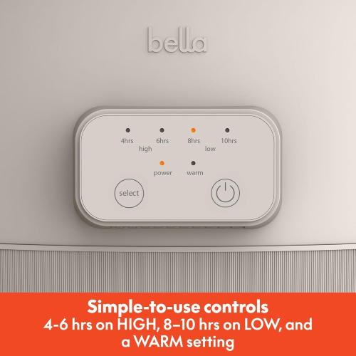 bella 6.0 Qt Programmable Slow Cooker, Ceramic Nonstick Coating, Adjustable Temperature & Cooking Times, Dishwasher Safe Stoneware Pot & Tempered Glass Lid, Tangle Free Cord Wrap, Oatmilk