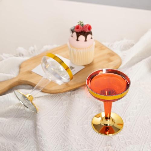 Lullaby 50PCS 5oz Plastic Champagne Coupe Glasses with Gold Rim, Elegant Plastic Champagne Glasses, Unbreakable and Crystal Clear, Perfect for Weddings, Parties, Birthdays, and Special Occasions