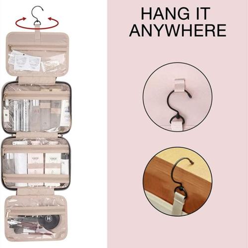 Toiletry Bag Travel Bag with Hanging Hook, Water-resistant Makeup Cosmetic Bag Travel Organizer for Accessories, Full Sized Container (Grey)