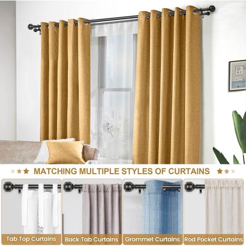 KAMANINA 1 Inch Double Curtain Rods for Windows 36 to 72 Inches (3-6 Feet)，Black Heavy Duty Double Curtain Rod, Telescoping Drapery Rod with Netted Texture Finials
