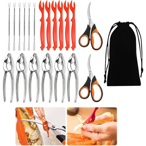 Stainless Steel Seafood Cracker Tool Set With Lobster Sheller,Crab Crackers Crab Leg Fork Seafood Scissors With Storage Bag,Lobster Tools (21)