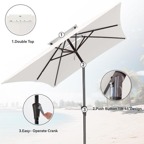6.6 x 10 ft Rectangular Patio Umbrella, Outdoor Market Table Umbrella with Push Button Tilt and Crank, Double-Tier Vent, 6 Ribs, Rectangle Patio Umbrella for Backyard, Deck, Pool, Fits 4–6 Chairs and Tables (White)