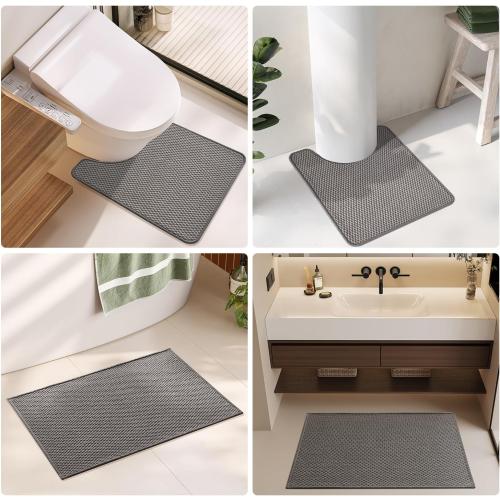 TYUU Bathroom Runner Rugs, Long Bath Mat Runner Washable Thin Quick Dry Low Pile Bathroom Runner Rugs Non Slip, Dark Grey 16x60