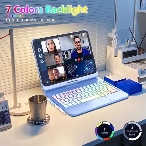 FUWANG Touch Keyboard Case for iPad A16 11th/10th Gen, 360° Rotating, Blue