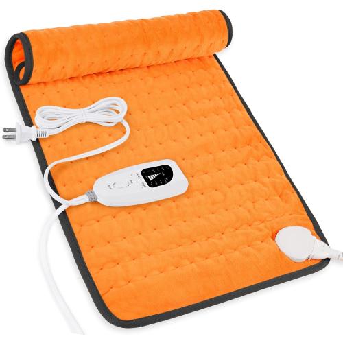 Deepsoon Heating Pad,Electric Heating Pads for Back,Neck,Abdomen,Moist Heating Pad for Shoulder,Knee,Arms,Legs,Dry/Moist Heat & Auto Shut Off,Christmas Gifts for Men and Women,Orange Black,24x12 Inch