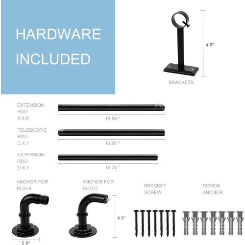 Byondeth Curtain Rods for Windows 16 to 144 Inches Adjustable Blackout Wrap Around 1 Inch Diameter Curtain Rod, Black