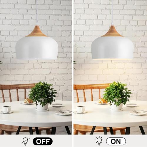 11.8 White Pendant Light with Solid Wood, Adjustable 12-80