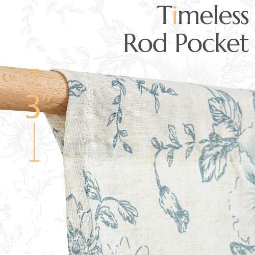 JINCHAN Tie Up Valance Curtain Floral for Windows 54 Inch 1 Panel Blue