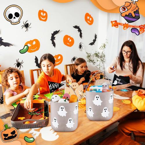 2 Pcs Halloween Boo Basket Trick or Treat Basket, Beige