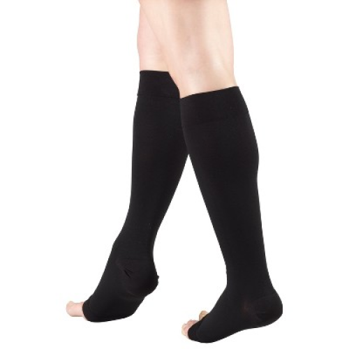 Truform 30-40 mmHg Compression Stockings for Men and Women, Knee High Length, Open Toe Beige Medium
