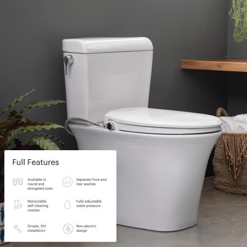 Brondell Bidet Toilet Seat Non-Electric Swash Ecoseat, Fits Elongated Toilets, White - Dual Nozzle System, Ambient Water Temperature - Bidet with Easy Installation