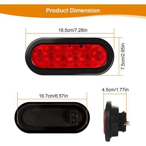 6 Oval LED Trailer Lights Kit, 2PCS Waterproof Stop/Turn/Brake Tail Lights with 10 LED Markers for Truck, RV, Boat, Trailer (Red) DOT Compliant
