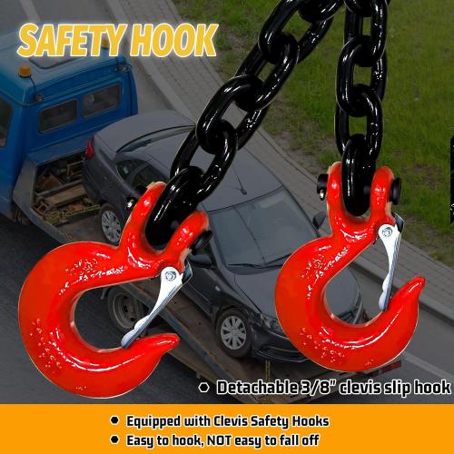 3/8 Trailer Safety Chains G80 Tow Chains with G70 Clevis Safety Hooks|7100 lbs Safety Working Load 27000 lbs Break Strength Heavy Duty 36 Transport Chains Tow Binding Chains (2 Pack Black)