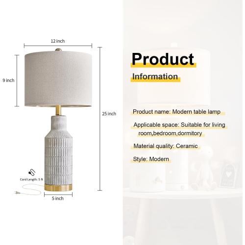 USumkky 25 Modern Ceramic Lamps Single Table Lamp for Living Room Bedroom Farmhouse Nightstand Bedside Lamps