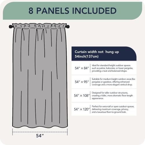 Outdoor Curtains for Patio Waterproof, 8 Panels, Rod Pocket